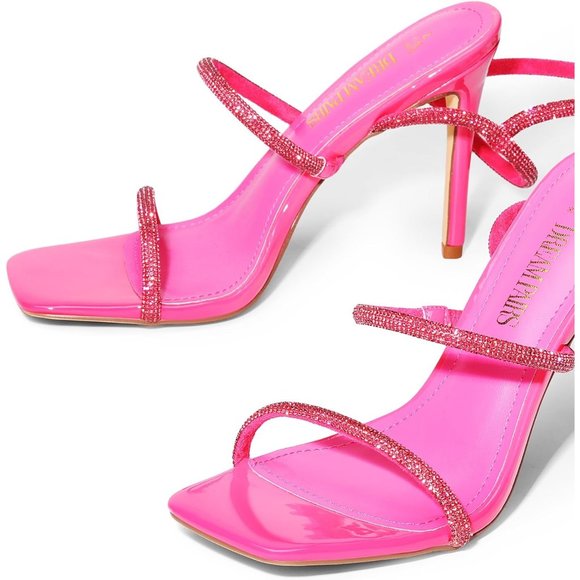 Women Strappy Gladiator Sexy Square Toe Pink Heels Open Dressy Pumps Sandal - Picture 2 of 5